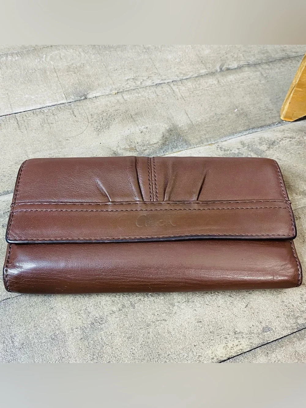 Coach Soho Vintage Brown Leather Pleated Trifold Wallet